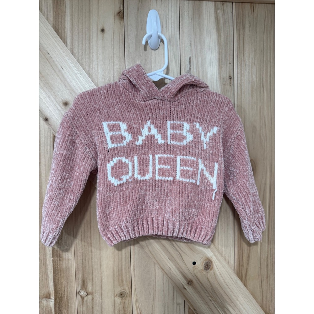 Zara Baby Queen Chenille Hoodie Sweater Pink 9-12M Y2K Knitwear